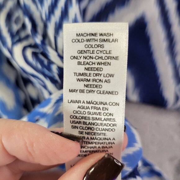 Chico’s Women’s‎ S Top Blue White Ikat Boho Relaxed Fit Lagonlook Layered Sheer - Picture 10 of 11